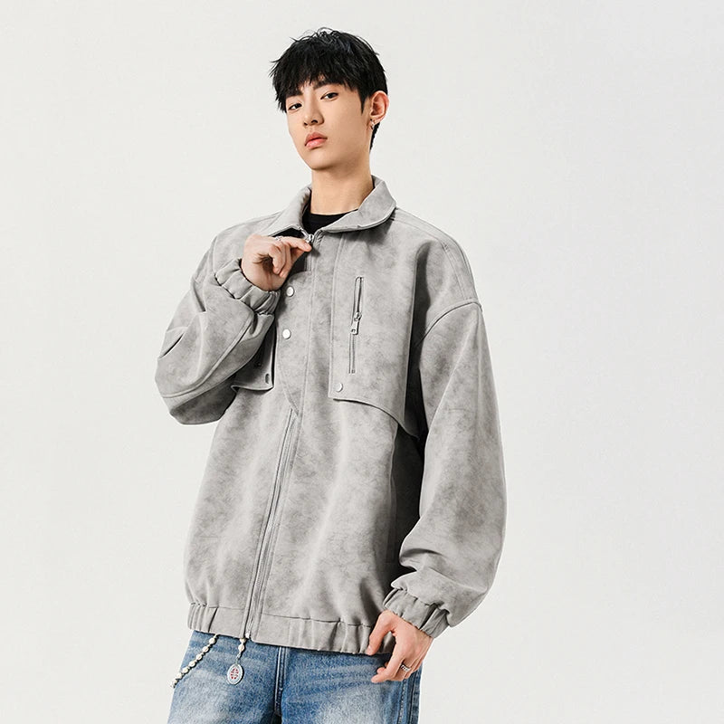 Men's Jacket New American Design PU Leather Turn-down Collar Mulit Zippers Trendy Male Clothing Spring 2025 9W1392