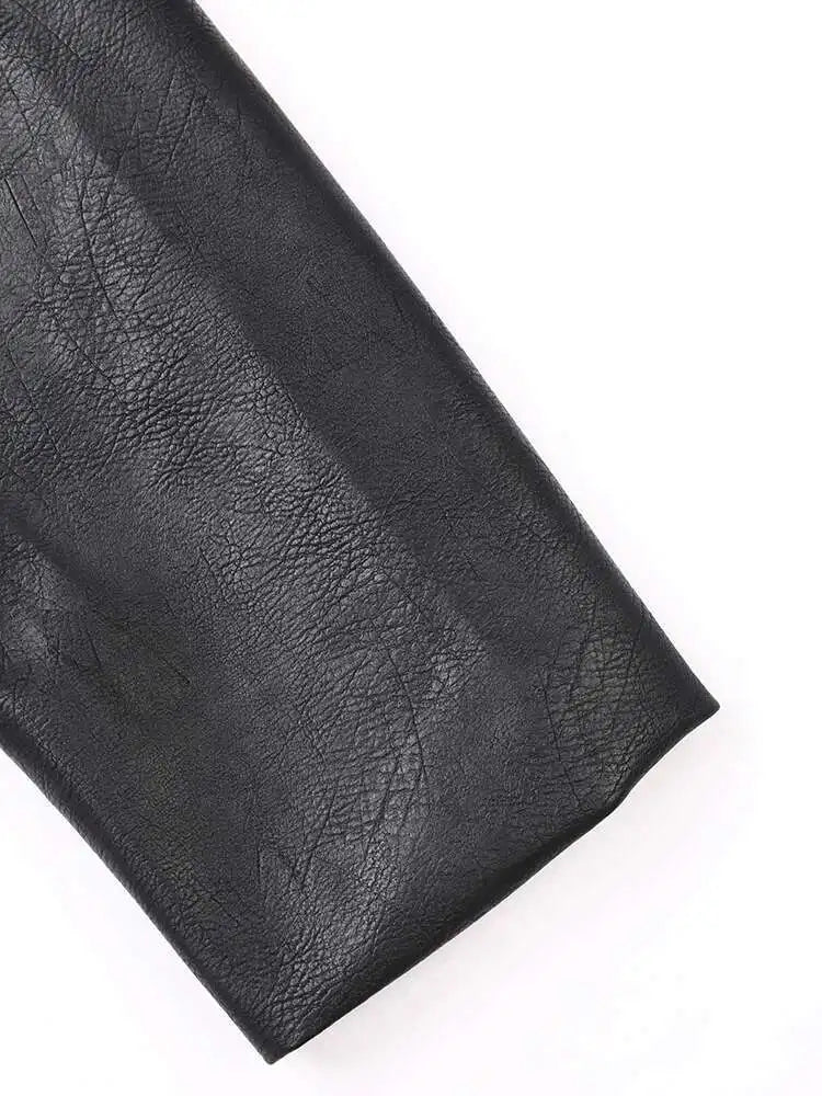 Women Black Pu Leather Big Size Blazer New Lapel Long Sleeve Loose Fit Jacket Fashion Tide Spring Autumn 2025 CPG0476