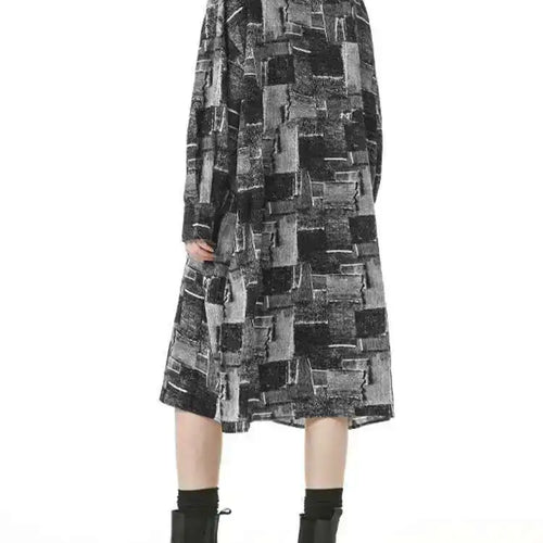 Load image into Gallery viewer, Women Black Pattern Printed Pocket Big Size Midi Shirt Dress New Lapel Long Sleeve Fashion Tide Spring Autumn 2025 1DH4102
