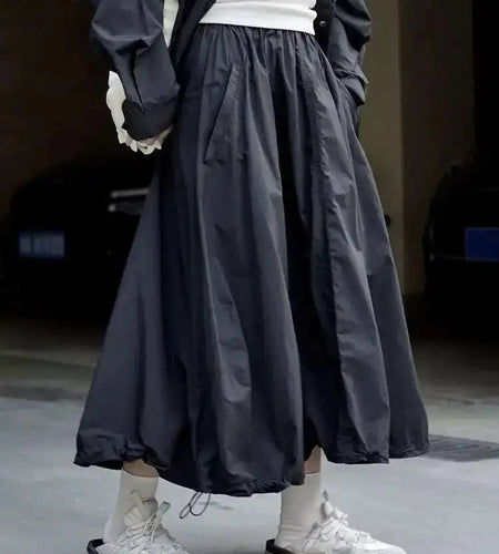 High Elastic Waist Loose Fit Khaki Drawstring Casual Half-body Skirt Women Fashion Tide New Spring Autumn 2025 1DF6695