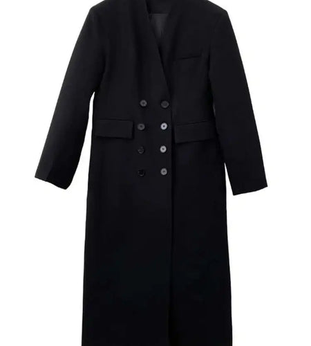 Women Black Brief Double Breasted Long Elegant Blazer New Lapel Long Sleeve Jacket Fashion Tide Spring Autumn 2025 1LD1678