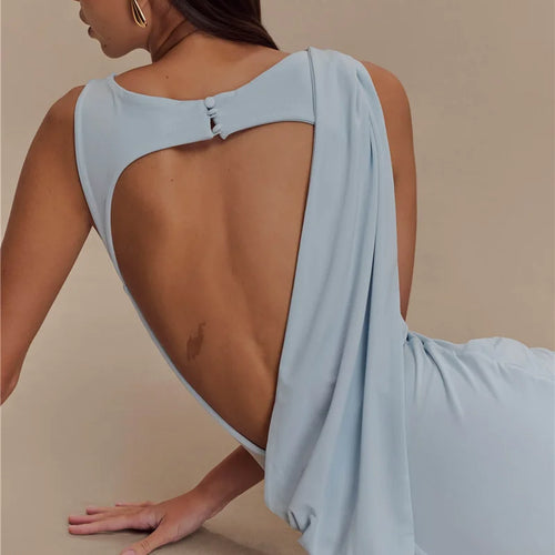Load image into Gallery viewer, Backless Ruched Sexy Maxi Tank Dress Women Gown Summer New O Neck Thigh High Split Bodycon Elegant Long Dress Fashion
