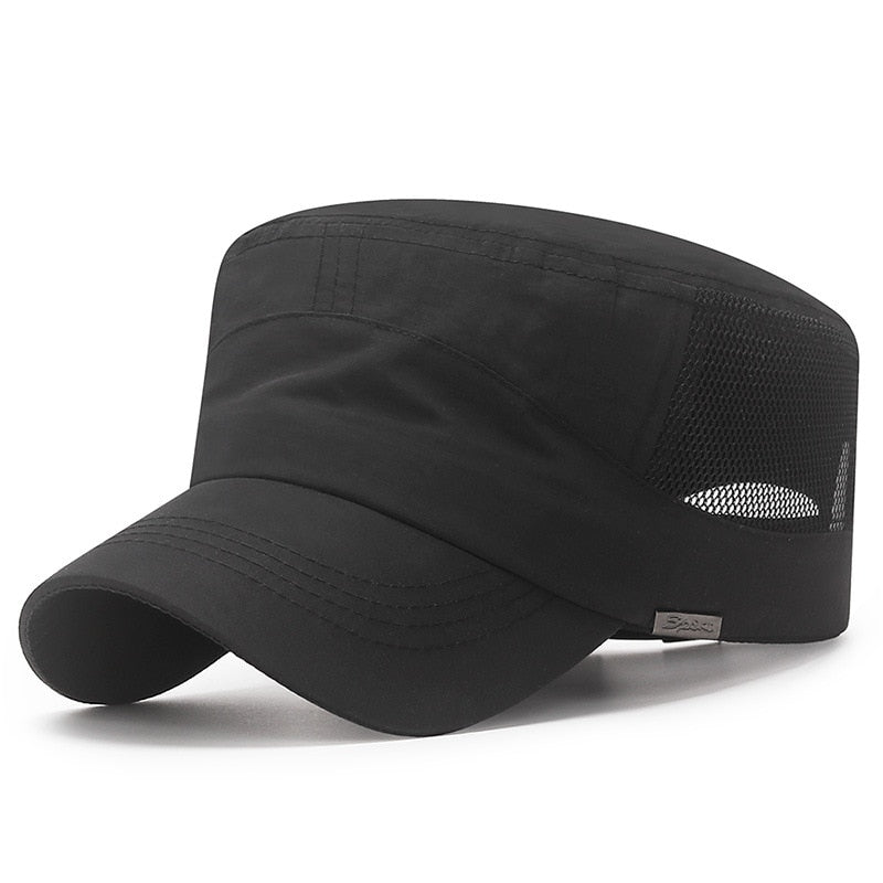 Men's Flat Top Baseball Cap Summer Military Hats Women Snapback Breathable Mesh Trucker Caps Solid Adjustable Sun Hat