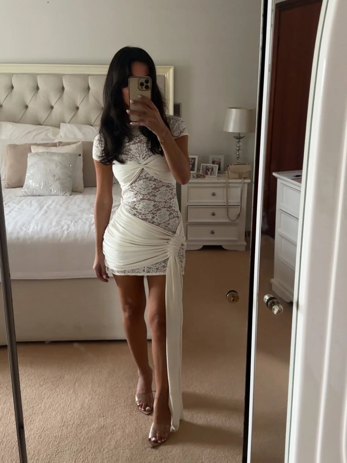 Elegant Lace Patchwork Tight Strap Dress Women Sexy Double Layer Perspective Slimming Party Club Evening Dress 2025