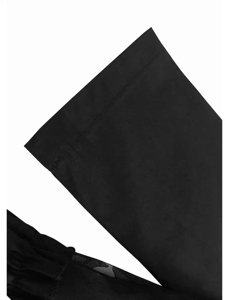 Women Black Flower Mesh Big Size Ruffles Casual Dress New Round Neck Long Sleeve Fashion Tide Spring Autumn 2025 1DH8213