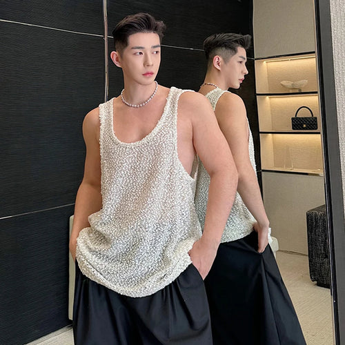 Load image into Gallery viewer, Thin Tank Top Sleeveless Fine Sparkling Pearl Slice Vest Solid Color 2024 Fashion Summer New Male Clothing Casual 9C5307
