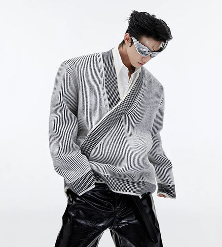 Men Wool Cardigan Niche Design V-neck Loose Knit Sweater With Sloping Placket Loose Autumn Winter Clothing Trend Top 9C1978