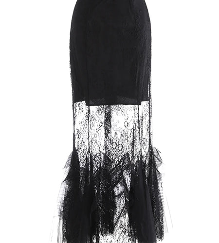 High Waist Black Lace Perspective Embroidery Mermaid Half-body Skirt Women Fashion Tide New Spring Autumn 2025 1DJ0986