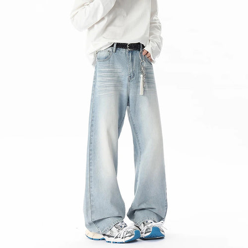 Load image into Gallery viewer, Male Jeans New American Style Flower Tied Cat Beard Design Gradient Color Trendy Men&#39;s Straight Leg Casual Bottoms 9W1805
