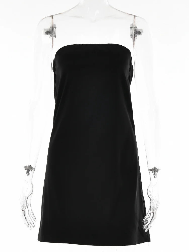 Satin Sexy Backless Mini Dress Women Robe Fashion Strapless Sleeveless Bodycon Night Club Party Short Dresses Vestido