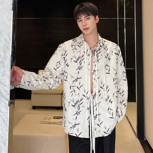 Load image into Gallery viewer, Male Shirts Ink Painting Lace-up Jacquard New Chinese Style Lapel Contrast Color Men&#39;s Long Sleeve Shirt 2025 Spring 9C4982
