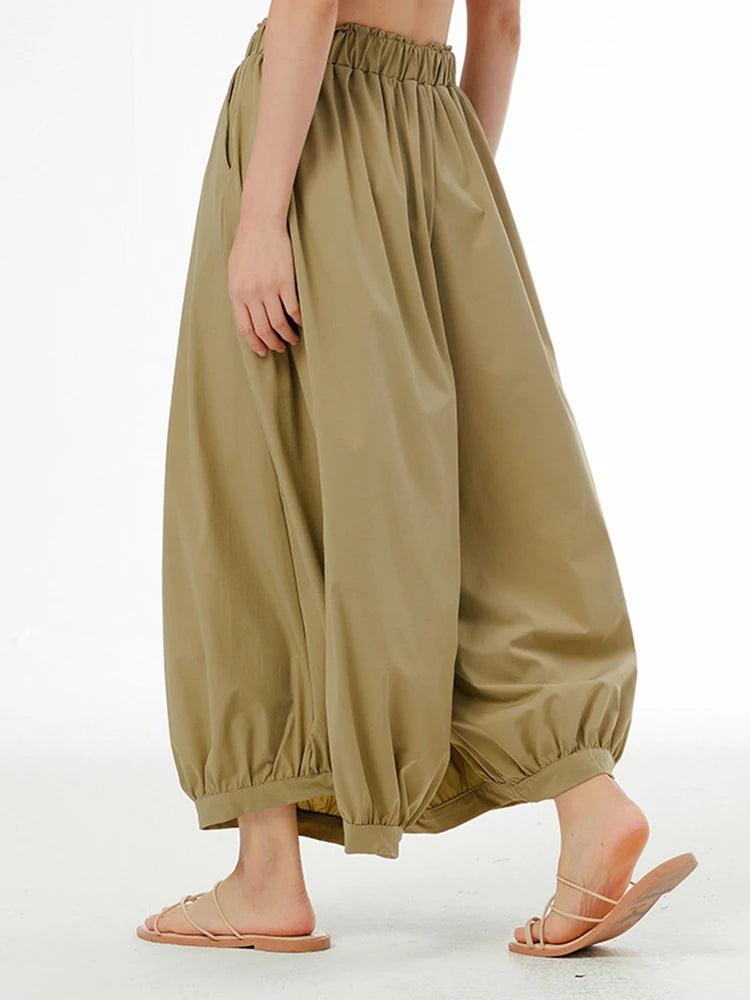 High Elastic Waist Khaki Pleated Brief Long Wide Leg Pants New Trousers Women Fashion Tide Spring Autumn 2025 1DJ0881