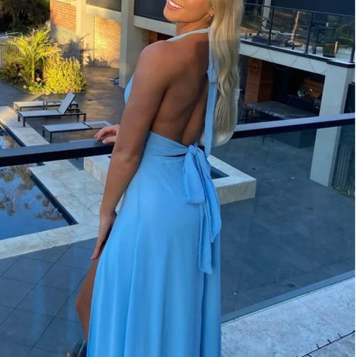 Load image into Gallery viewer, Elegant Sleeveless Open Back High Split Dress Women Slim Lace Up Evening Dress Female Elegance Club Party Vestidos 2024
