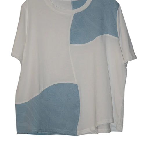 Load image into Gallery viewer, Women Black Color-block Textured Big Size T-shirt New Round Neck Short Sleeve Fashion Tide Spring Summer 2025 1DJ1220
