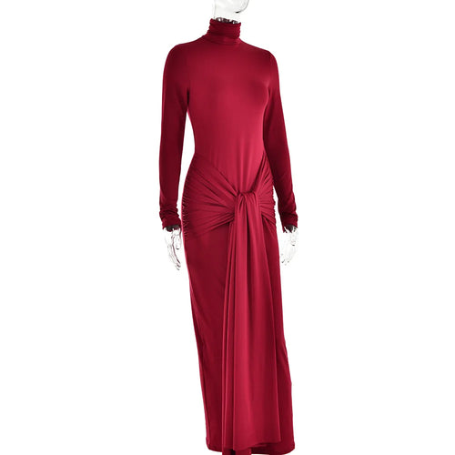 Load image into Gallery viewer, Turtleneck Long Sleeve Maxi Dress For Women Fashion Irregular Bodycon Long Dress Femme Temperament Evening Dress
