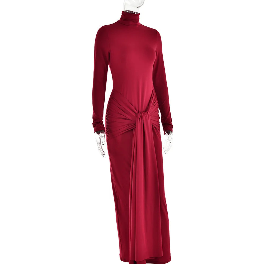 Turtleneck Long Sleeve Maxi Dress For Women Fashion Irregular Bodycon Long Dress Femme Temperament Evening Dress