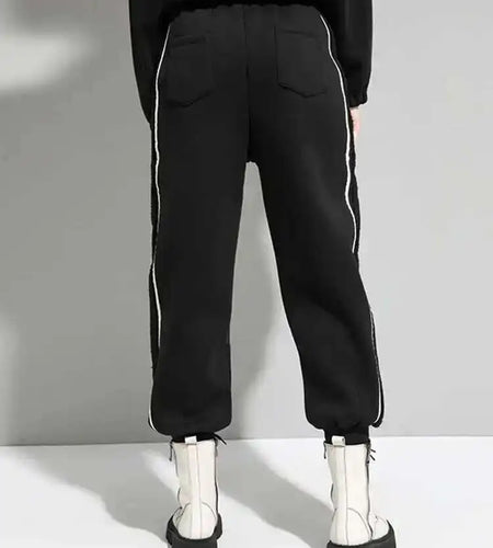 High Elastic Waist Black Drawstring Topstitched Pants New Loose Fit Trousers Women Fashion Tide Spring Autumn 2025 1DF4695