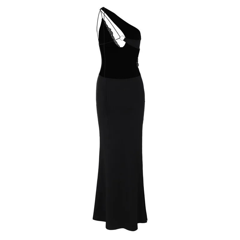 Skew Collar Backless Sexy Mini Dress For Women Gown Black Hollow Out Off-shoulder Sleeveless Bodycon Club Long Dress