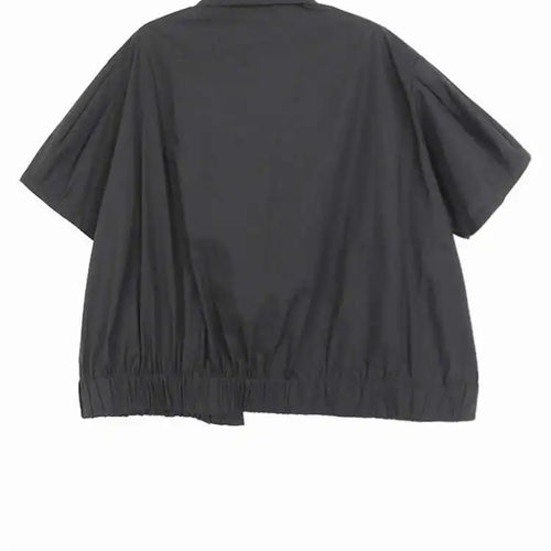 Load image into Gallery viewer, Women Black Irregular Pleated Big Size Casual Blouse New Lapel Short Sleeve Shirt Fashion Tide Spring Summer 2025 1DJ0132
