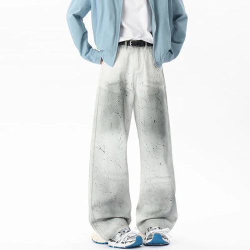 Load image into Gallery viewer, Men&#39;s Jeans New Summer Korean Tie-dyed Paint Dot Splash Ink White Casual Handsome Straight Leg Male Bottoms 9W1675
