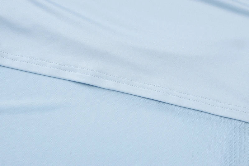 Blue Mesh Sexy Skirt Two Piece Sets Women Strapless Crop Tops And Maxi Skirt Ladies Fashion Elegant 2 Piece Sets