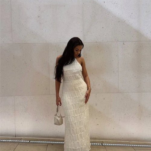 Load image into Gallery viewer, Halter Backless Sexy Maxi Dress For Women Spring Summer New Lace-up Sleeveless Pleated Beach Holiday Long Dress Elegant
