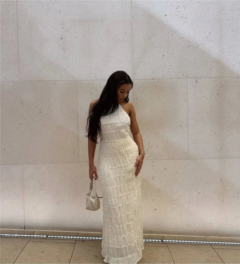 Halter Backless Sexy Maxi Dress For Women Spring Summer New Lace-up Sleeveless Pleated Beach Holiday Long Dress Elegant