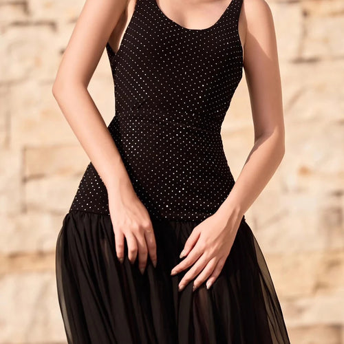 Load image into Gallery viewer, Wave Point Two Piece Sets for Women Square Neck Sleeveless Top High Waist Sheer Spliced Folds Skirt Set Female New
