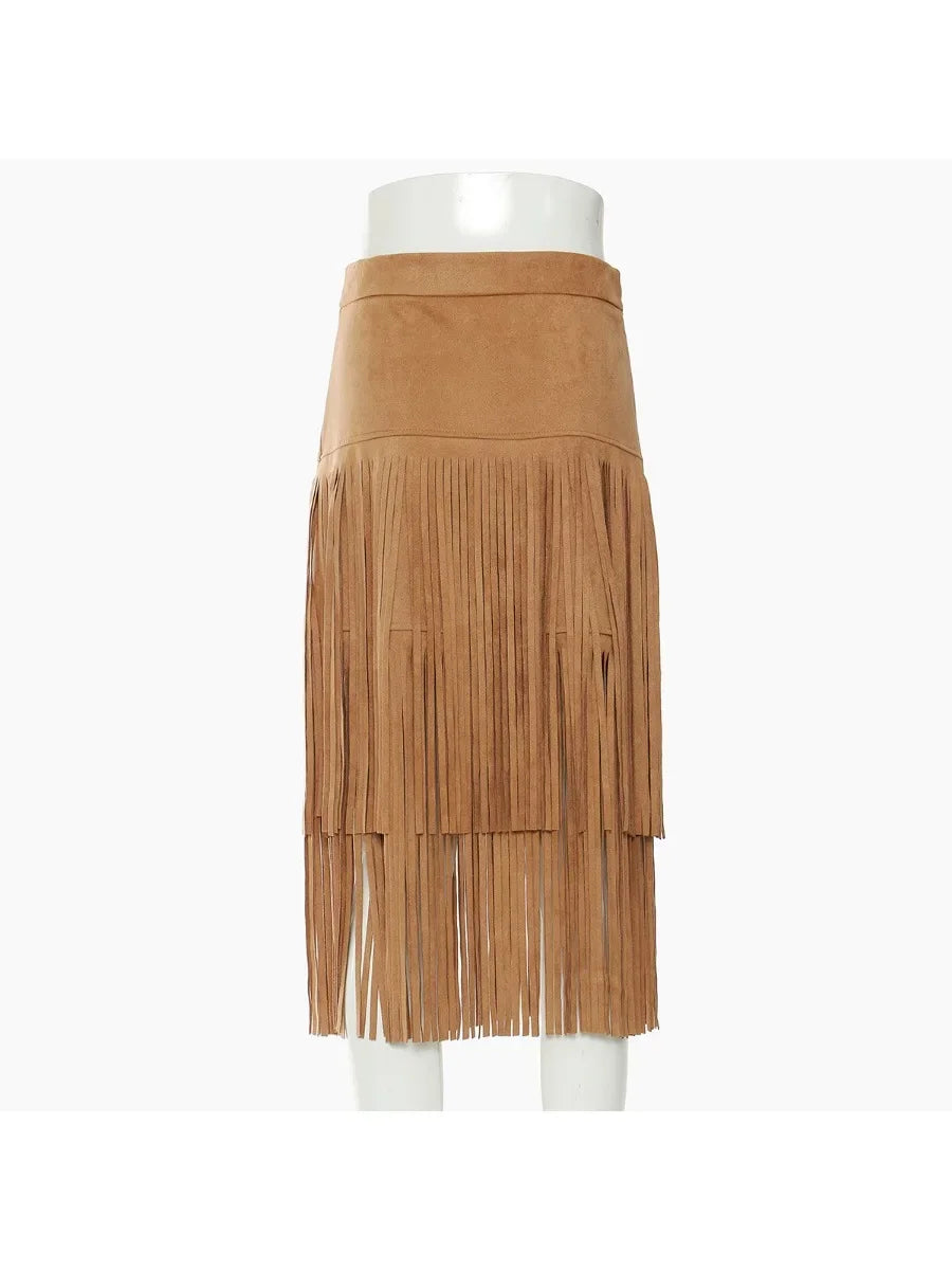 Spliced Tassel Designer Skirts for Women High Waist Chic Slimming Skirt Female Fashion Style Clothes