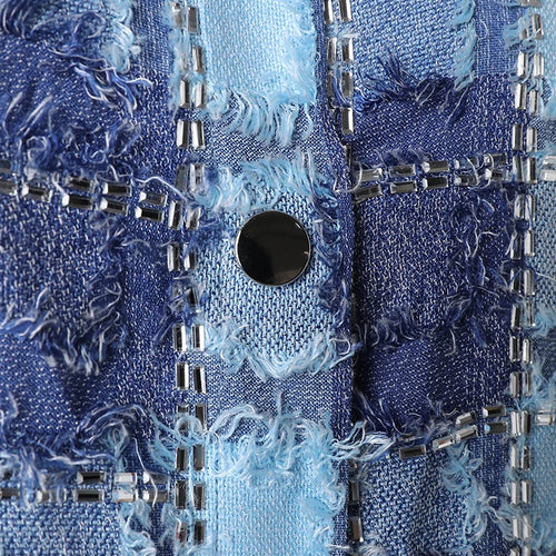 Load image into Gallery viewer, Women Blue Plaid Rhinestones Burr Big Size Blouse New Lapel Long Sleeve Shirt Fashion Tide Spring Autumn 2025 29L6766
