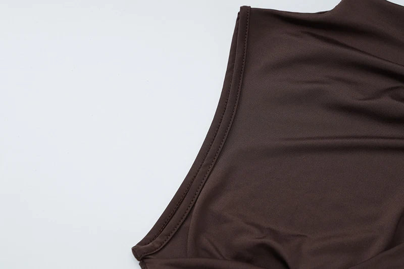 Irregular Draped Ruched Sexy Mini Dress For Women Elegant Turtleneck Sleeveless High Waist Pleated Club Party Dress