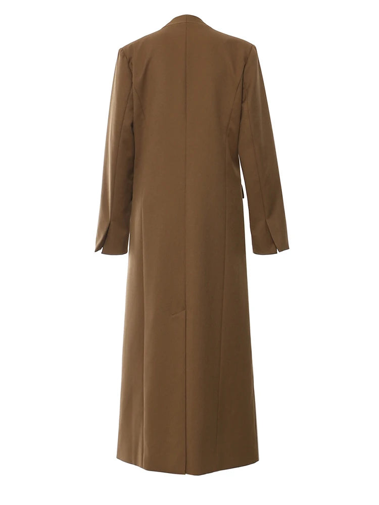 Women Brown Irregular Single Button Long Elegant Blazer New V-neck Long Sleeve Jacket Fashion Spring Autumn 2025 1DH6489