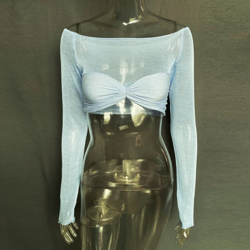 Load image into Gallery viewer, See Through Mesh Crop Top Women Pullovers Strapless Short Knit Cropped Tops Ladies Tee Shirt Sexy Off-shoulder T-shirt
