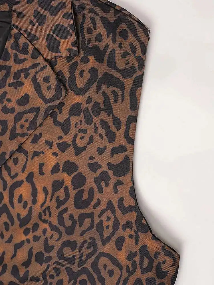 Women Leopard Print Big Size Casual Vintage Mini Vest Dress New Lapel Sleeveless Fashion Tide Spring Autumn 2025 1DH5205