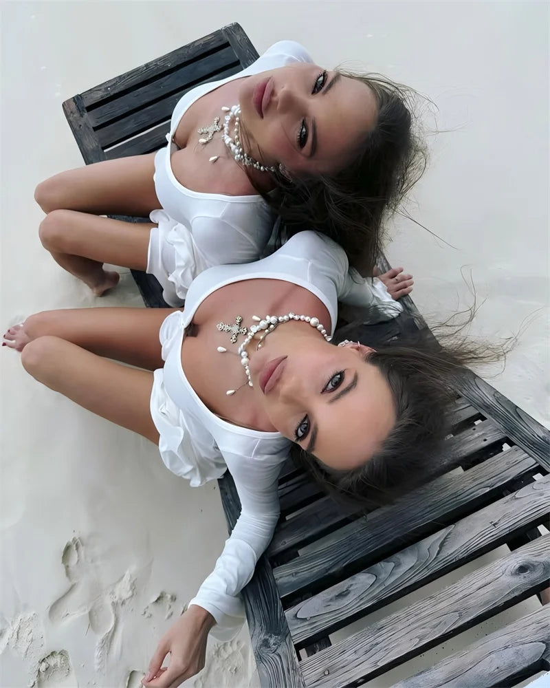 Flare Sleeve Ruffle Sexy Mini Dress Women Robe Irregular Single-breasted V Neck High Waist Slim A-line Club Dress