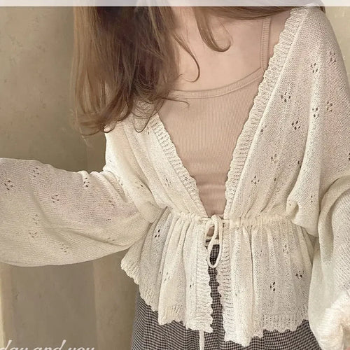 Load image into Gallery viewer, Sweet Kawaii Soft Girl Cute Cardigan Women Sweater Tops Japanese  Solid Long Sleeve Thin Lolita Knitted Kardigany
