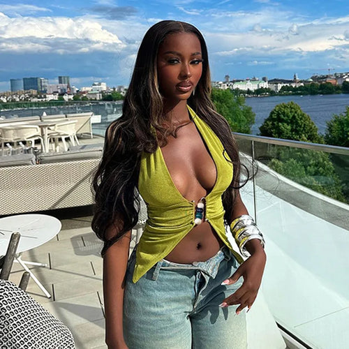 Load image into Gallery viewer, Halter V Neck Sexy Crop Tops Women Fashion Sleeveless Backless Ruched Tank Tops Female Solid Fashion Club Tops Elegant
