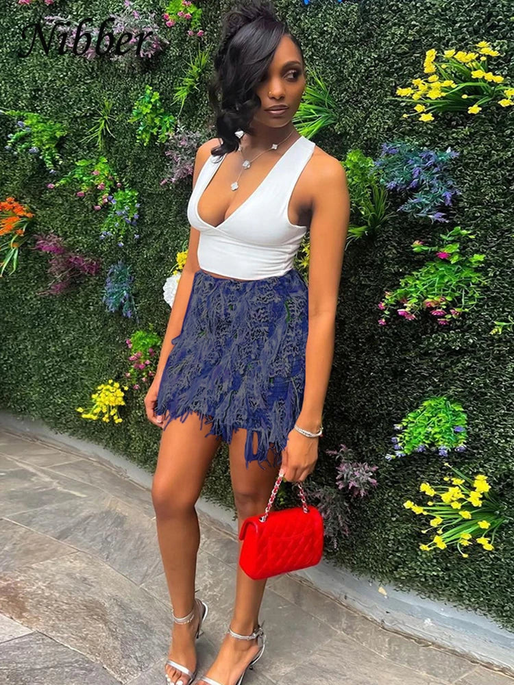 Colorful Tassel Skirts Peach Hip Women Thin Knit Wild Sexy Midnight Summer Trend Stretch Skinny Party Streetwear Bodycon