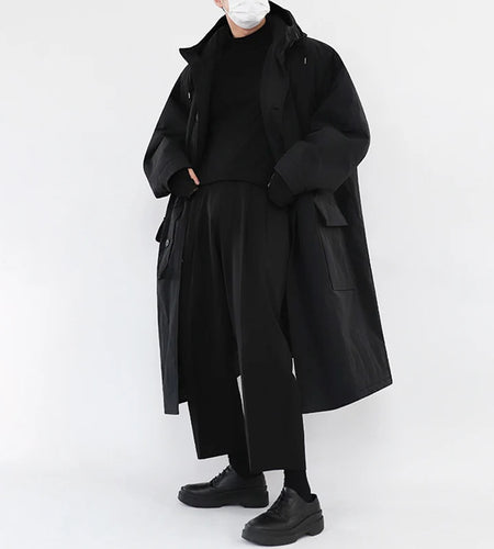 Solid Color Men's Padded Coats Hooded Drawstring Single Breasted Thick Overknee Pockets Loose Male Cotton Jackets 9C8984