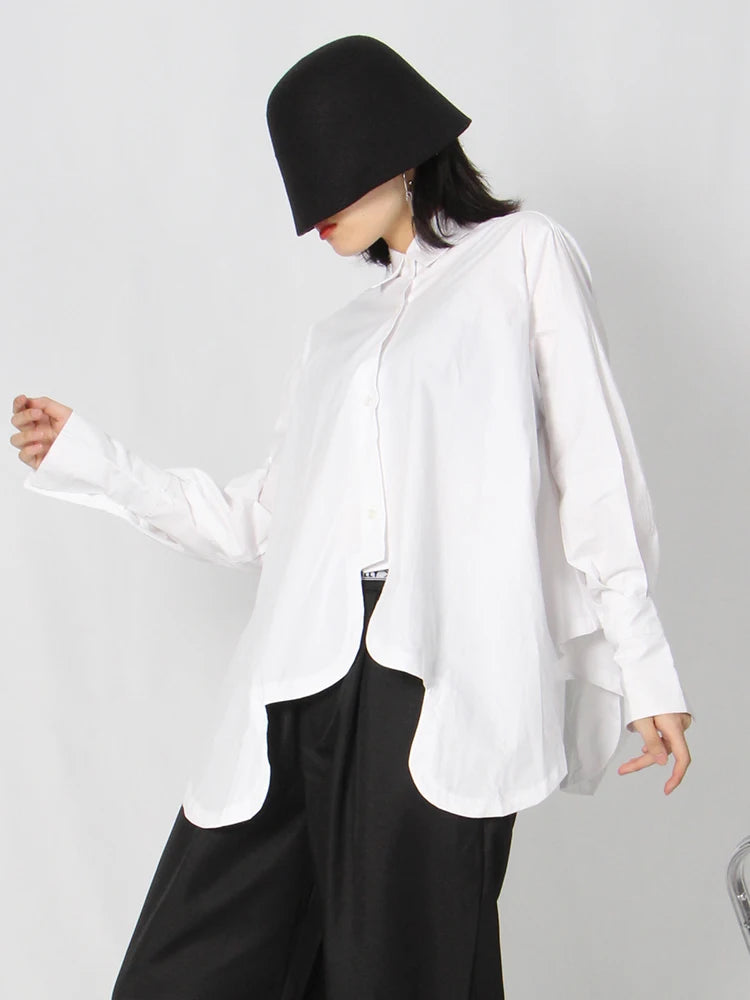 White Casual Shirt For Women Lapel Short Sleeve Solid Minimalist Slim Blouses Female Spring Clothing Style