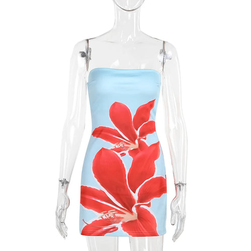 Load image into Gallery viewer, Strapless Backless Print Dress For Women Fashion Patchwork Off-shoulder Sleeveless Bodycon Club Party Print Mini Dress
