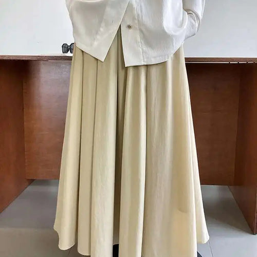 Load image into Gallery viewer, High Waist Apricot Brown Pleated Long Casual A-line Half-body Skirt Women Fashion Tide New Spring Autumn 2025 1DF5093
