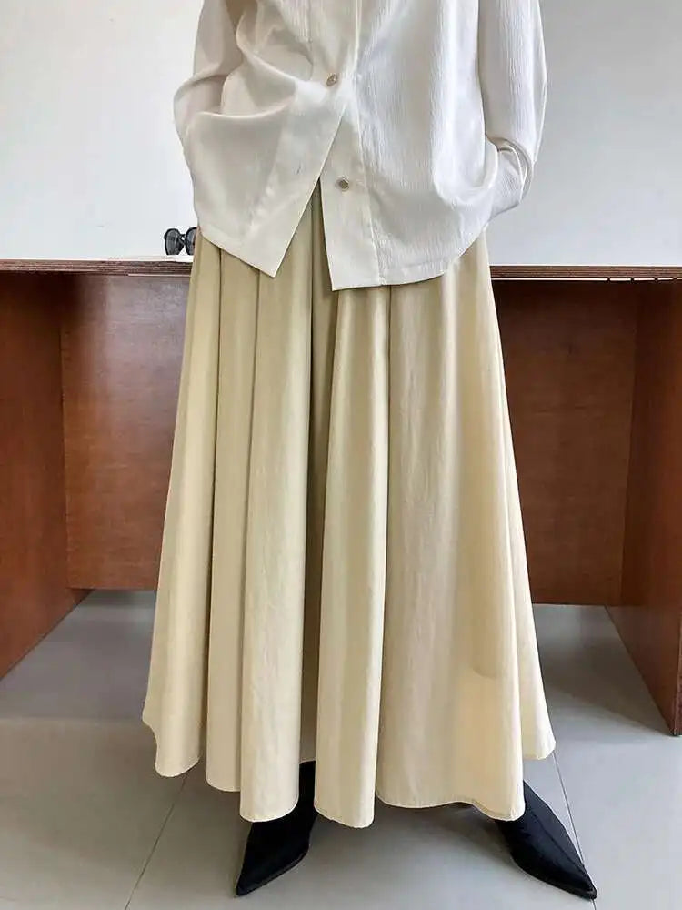 High Waist Apricot Brown Pleated Long Casual A-line Half-body Skirt Women Fashion Tide New Spring Autumn 2025 1DF5093