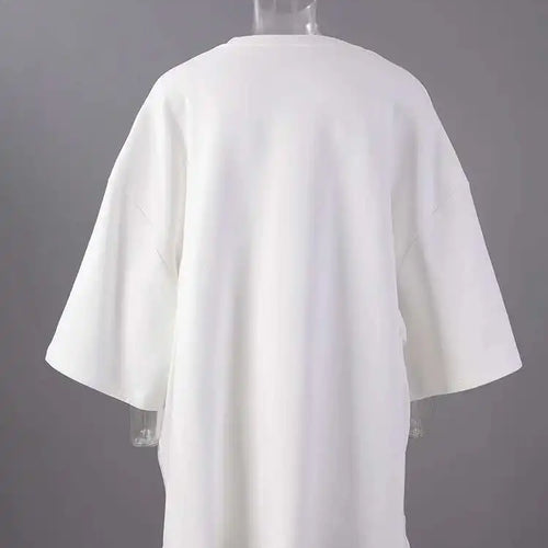 Load image into Gallery viewer, Women Beige Gray Side Slit Big Size Casual T-shirt New Round Neck Half Sleeve Fashion Tide Spring Autumn 2025 1DH6479
