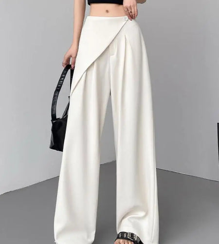 Spring Summer 2024 New Black White Temperament High Waist Women's Gray Wide Leg Long Pant Pink Loose Pleated Trousers Street New