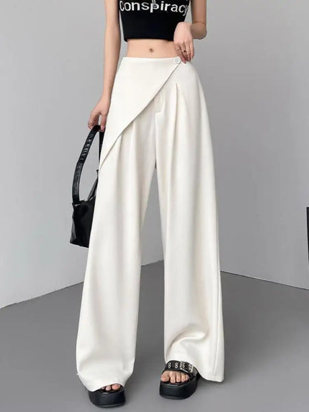Spring Summer 2024 New Black White Temperament High Waist Women's Gray Wide Leg Long Pant Pink Loose Pleated Trousers Street New