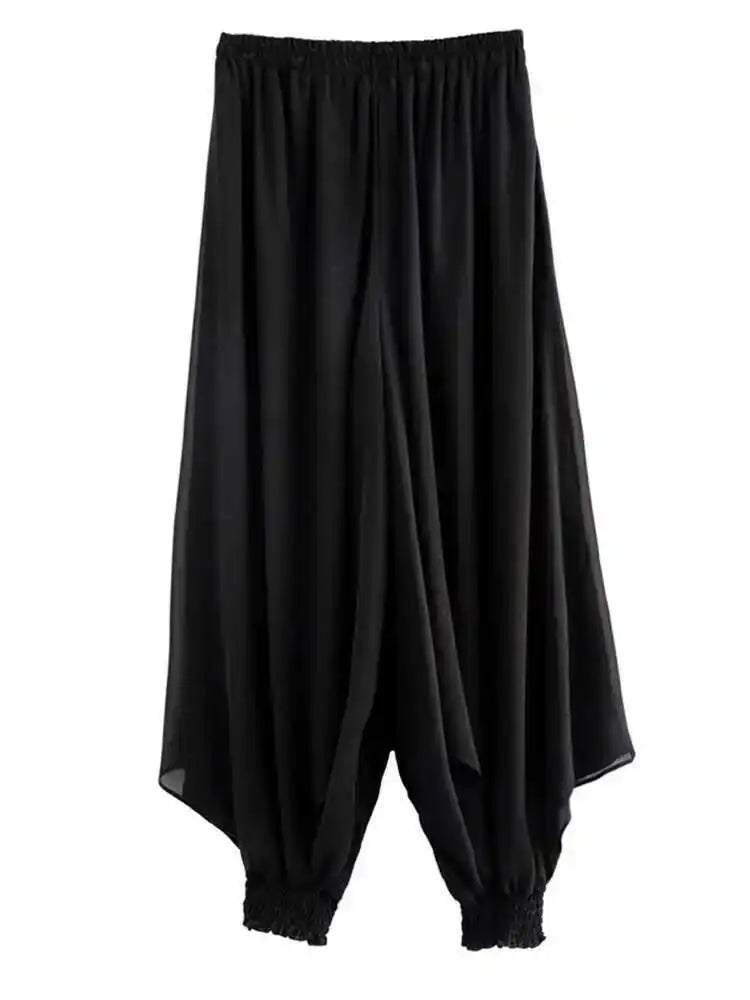 High Elastic Waist Black Chiffon Long Harem Pants New Loose Fit Trousers Women Fashion Tide Spring Autumn 2025 1DF5297