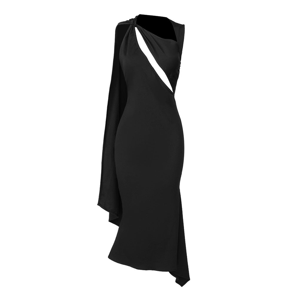 Backless Sexy Formal Dresses For Women Diagonal Collar Sleeveless High Waist Irregular Hollow Out Midi Dress Female