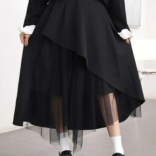 Load image into Gallery viewer, High Elastic Waist Black Mesh Irregular Spliced A-line Half-body Skirt Women Fashion Tide New Spring Autumn 2025 1DJ0611
