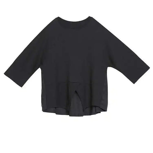 Load image into Gallery viewer, Women Black Back Ruffles Big Size Casual T-shirt New Round Neck Three-quarter Sleeve Fashion Spring Autumn 2025 1DF4682
